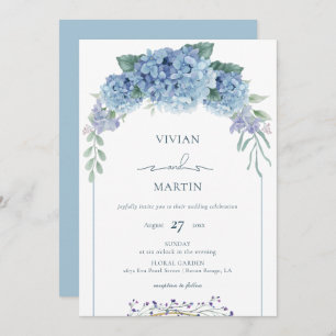 Elegant Dusty Blue Floral Wedding Invitation