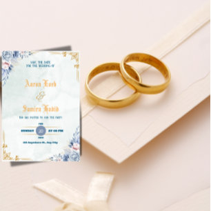 Elegant Dusty Blue Floral Wedding Invitation