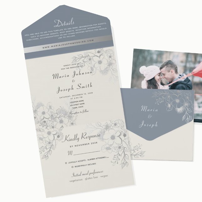 Elegant Dusty Blue Floral Wedding Invitation (Creator Uploaded)