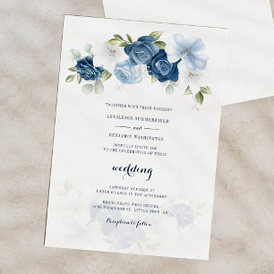 Elegant Dusty Blue Floral Wedding Invitation