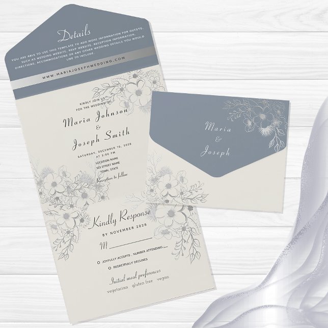 Elegant Dusty Blue Floral Wedding Invitation (Creator Uploaded)
