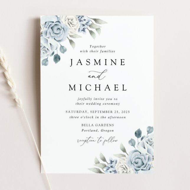 Elegant Dusty Blue Floral Wedding Invitation (Creator Uploaded)