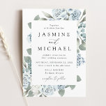 Elegant Dusty Blue Floral Wedding Invitation<br><div class="desc">Elegant floral wedding invitations featuring your wedding details surrounded by dusty blue and white roses and hydrangeas with lush eucalyptus leaves and greenery. This dusty blue floral wedding invitation is perfect for your spring or summer wedding!</div>