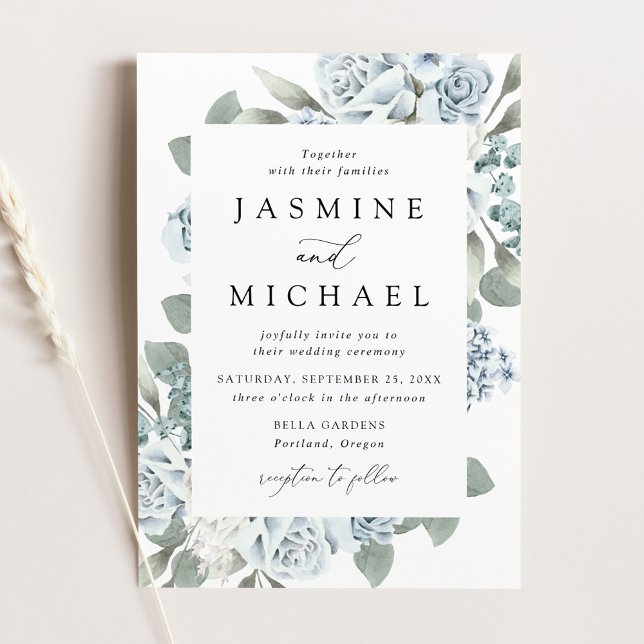 Elegant Dusty Blue Floral Wedding Invitation (Creator Uploaded)