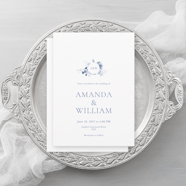 Elegant Dusty Blue Floral Wedding Invitation (Creator Uploaded)