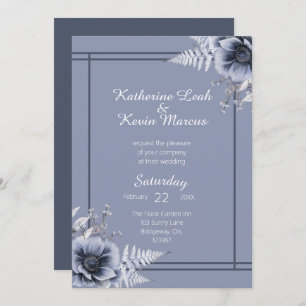 Elegant Dusty Blue Floral Wedding Invitation