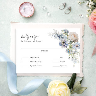 Elegant Dusty Blue Floral Wedding Meal Choice RSVP Card