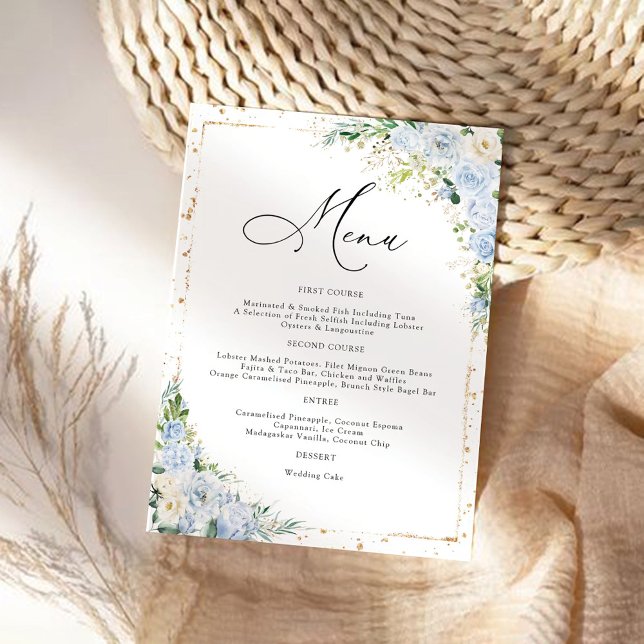 Elegant Dusty Blue Floral Wedding Menu (Creator Uploaded)