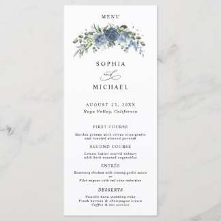 Elegant Dusty Blue Floral Wedding Menu