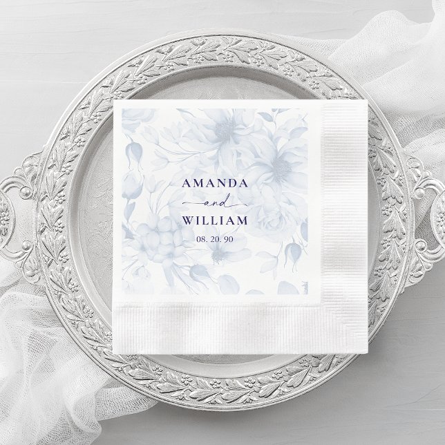 Elegant Dusty Blue Floral Wedding Napkin (Creator Uploaded)