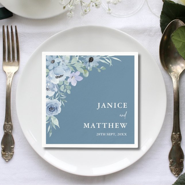 Elegant Dusty Blue Floral Wedding Napkin (Creator Uploaded)