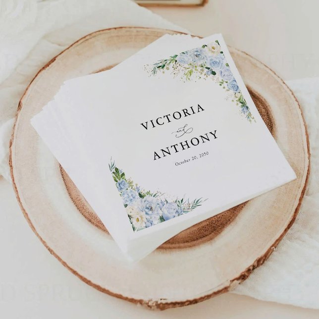 Elegant Dusty Blue Floral Wedding Napkins (Creator Uploaded)