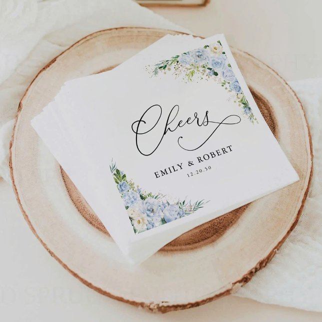 Elegant Dusty Blue Floral Wedding Napkins (Creator Uploaded)