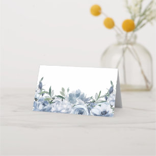 Elegant Dusty Blue Floral Wedding Place Card