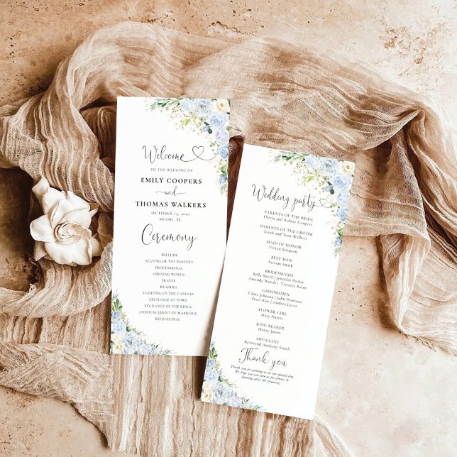 Elegant Dusty Blue Floral Wedding Program (Creator Uploaded)