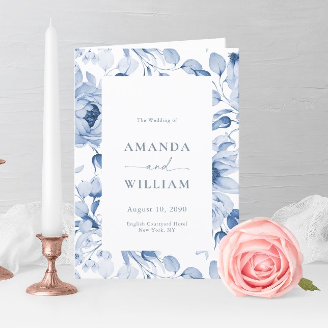Elegant Dusty Blue Floral Wedding Program (Creator Uploaded)