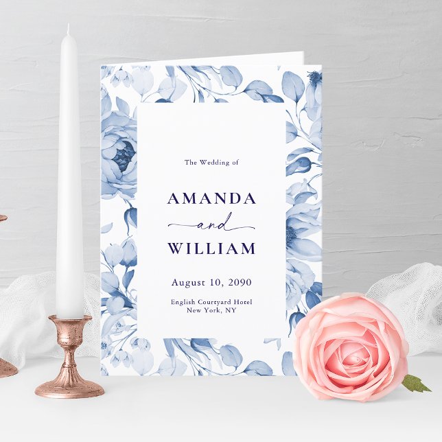 Elegant Dusty Blue Floral Wedding Program (Creator Uploaded)