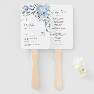 Elegant Dusty Blue Floral Wedding Program Hand Fan