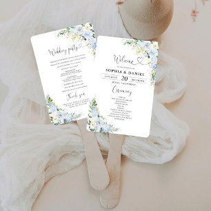 Elegant Dusty Blue Floral Wedding Program Hand Fan