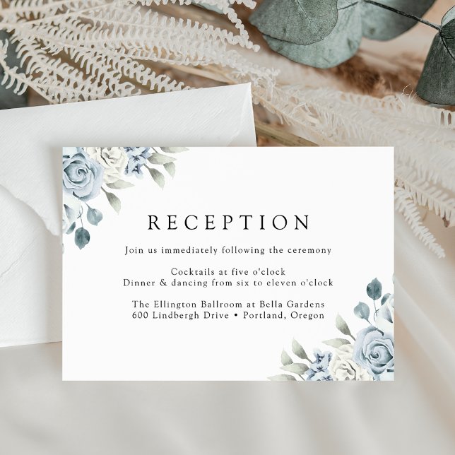 Elegant Dusty Blue Floral Wedding Reception Enclosure Card (Creator Uploaded)