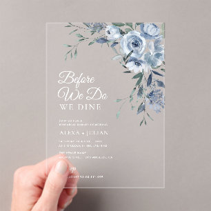 Elegant dusty blue floral wedding rehearsal acrylic invitations