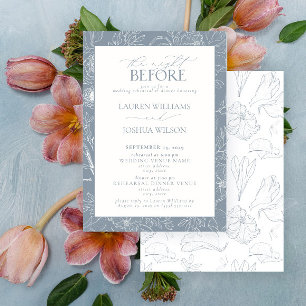Elegant Dusty Blue Floral Wedding Rehearsal Dinner Invitation