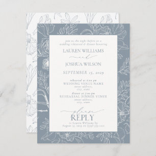 Elegant Dusty Blue Floral Wedding Rehearsal Dinner Invitation