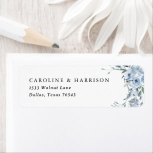 Elegant Dusty Blue Floral Wedding Return Address Label