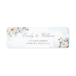 Elegant Dusty Blue Floral Wedding Return Address Label