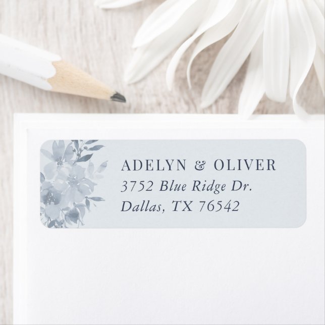 Elegant Dusty Blue Floral Wedding Return Address Label (Insitu)