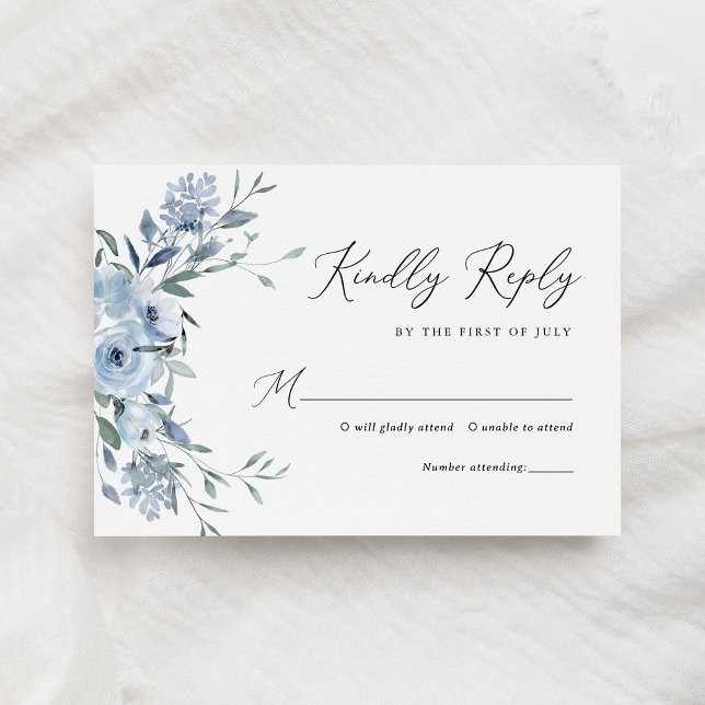 Elegant Dusty Blue Floral Wedding  RSVP Card (Creator Uploaded)