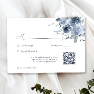 Elegant Dusty Blue Floral Wedding RSVP Card