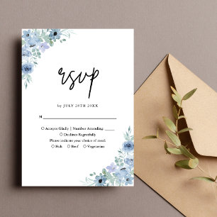 Elegant Dusty Blue Floral Wedding RSVP Card