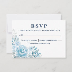 Elegant Dusty Blue Floral Wedding RSVP Card