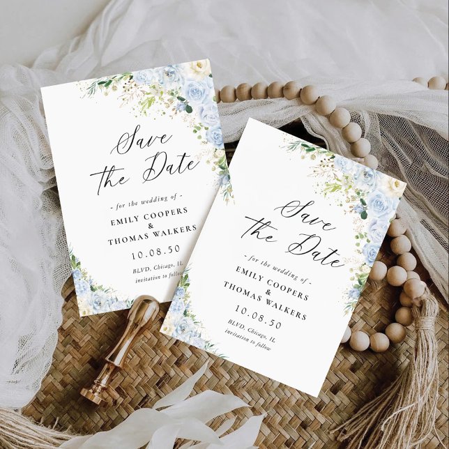 Elegant Dusty Blue Floral Wedding Save The Date (Creator Uploaded)