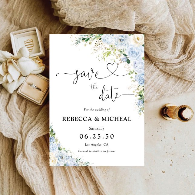 Elegant Dusty Blue Floral Wedding Save The Date (Creator Uploaded)