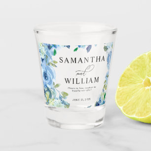 Elegant Dusty Blue Floral Wedding Shot Glass