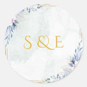 Elegant Dusty Blue Floral Wedding Sticker