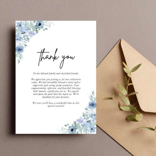 Elegant Dusty Blue Floral Wedding Thank You Card (Creator Uploaded)