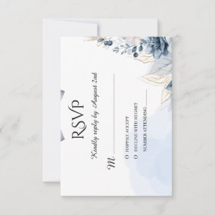 Elegant Dusty Blue Floral  with Bow RSVP Card