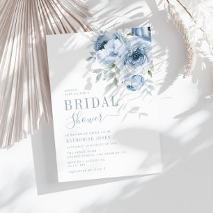elegant dusty blue flowers bridal shower invitation