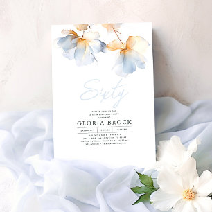 Elegant Dusty Blue Flowers Minimalist Birthday Invitation
