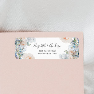 Elegant Dusty Blue Flowers Return Address Label