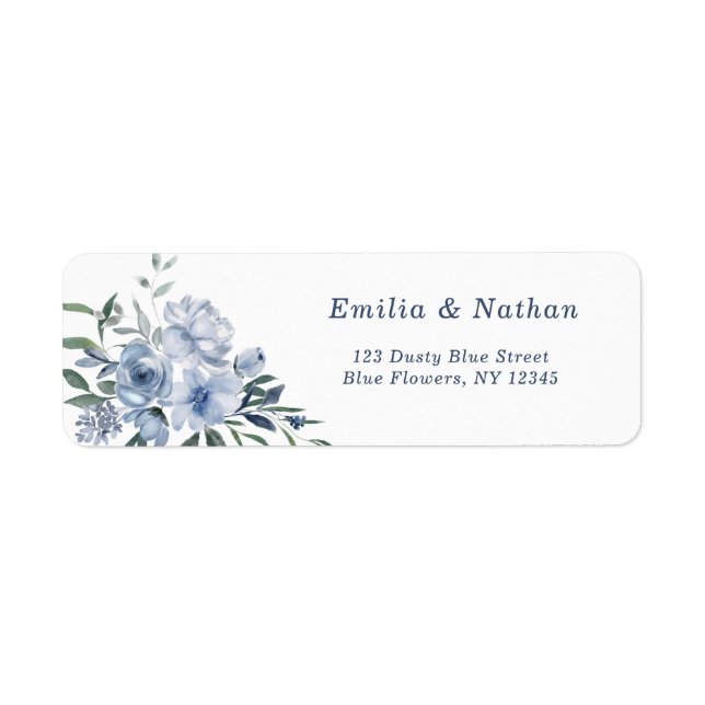 Elegant Dusty Blue Flowers Return Address Label (Front)