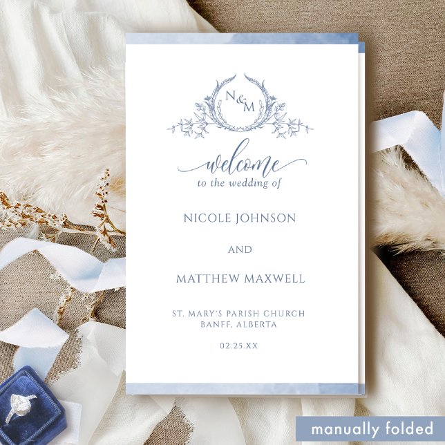 Elegant Dusty Blue Folded Wedding Ceremony Program (Creator Uploaded)