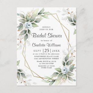 Elegant Dusty Blue Foliage Bridal Shower Card
