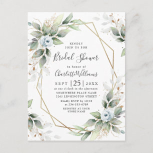 Elegant Dusty Blue Foliage Bridal Shower Card