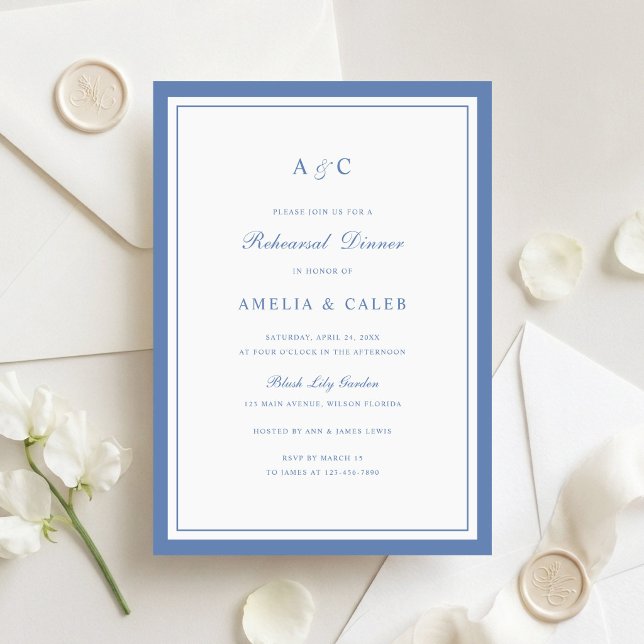Elegant Dusty Blue Frame Rehearsal Dinner Wedding Invitation (Creator Uploaded)