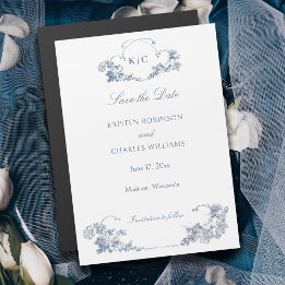 Elegant Dusty Blue French Floral Save the Date Magnetic Invitation