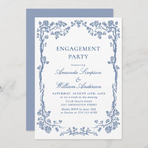 Elegant Dusty Blue French Garden ENGAGEMENT PARTY Invitation